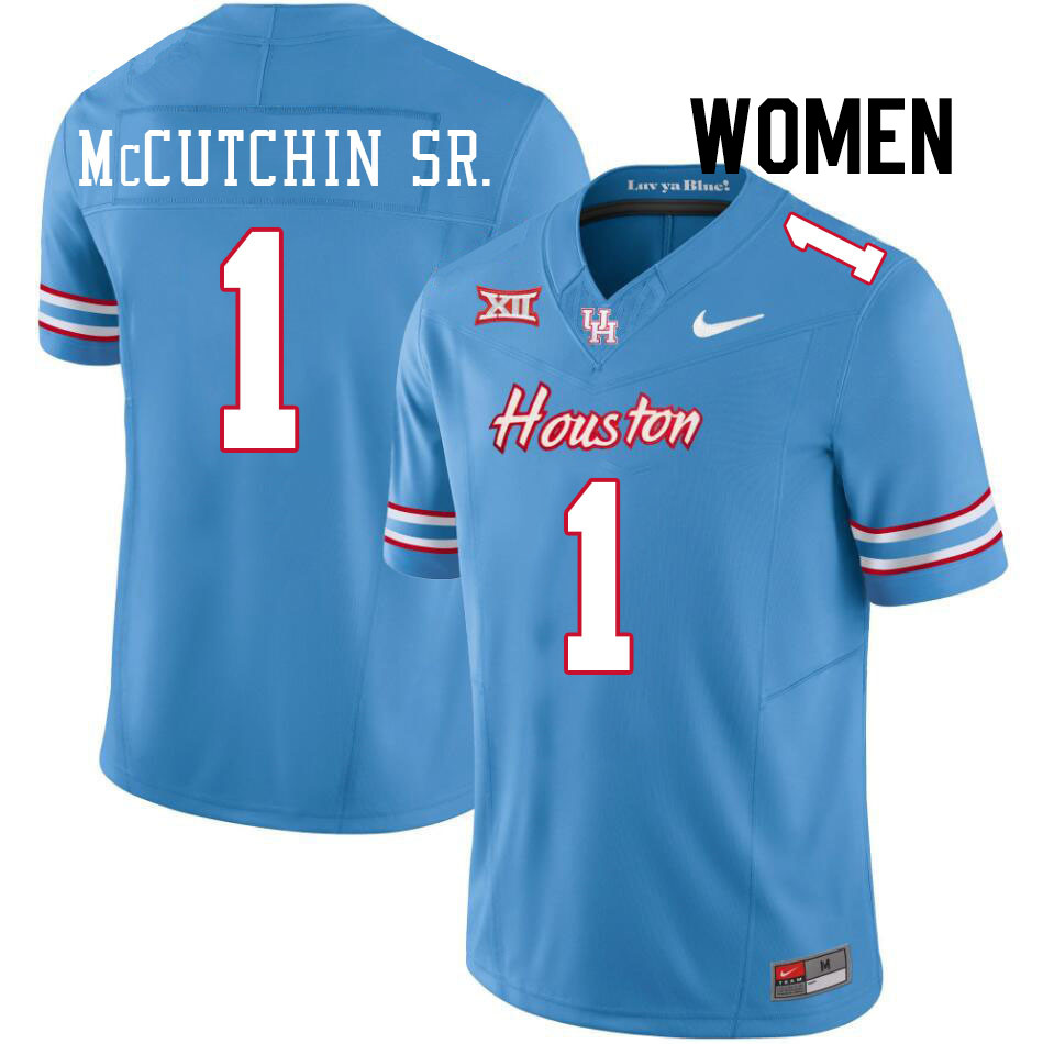 Women #1 Latrell McCutchin Sr. Houston Cougars College Football Jerseys Stitched-Oilers